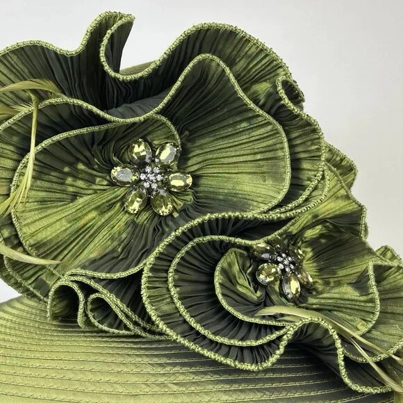 Whittail & Shon Feather & Jewel Hat – Olive – Kentucky Derby  display picture 1
